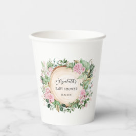 Rustiek Roze Rozen Groen Baby Meisje Douche Favori Papieren Bekers