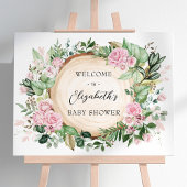 Rustiek Roze Rozen Groen Baby shower Welkom Poster