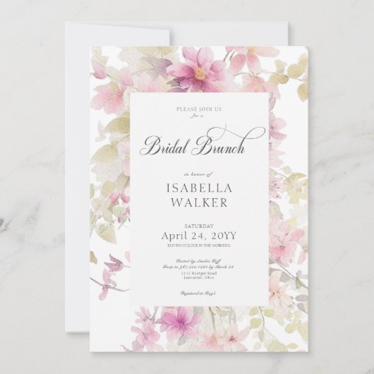 Rustiek Roze & Sage Waterverf Bloemen Bruidsbrunch Kaart (Voorkant)