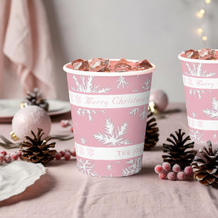 Rustiek Roze Sneeuwvlokken Patroon Kerst Papieren Bekers