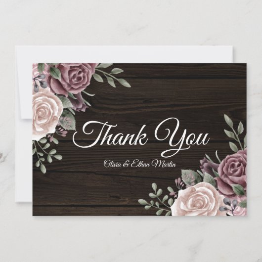 Rustiek Roze Waterverf Bloemenhout Bedankkaart (Voorkant)