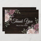 Rustiek Roze Waterverf Bloemenhout Bedankkaart (Voorkant / Achterkant)
