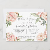 Rustiek Roze Waterverf Pioen Repetitie Diner Kaart (Voorkant)