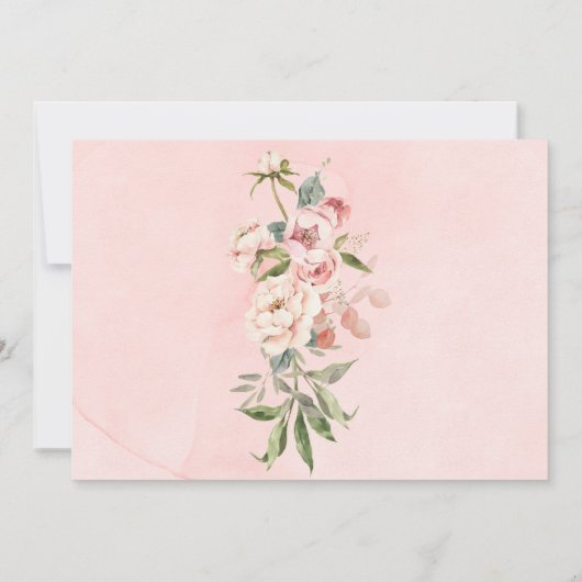 Rustiek Roze Waterverf Pioen Repetitie Diner Kaart (Achterkant)