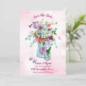 Rustiek Roze Waterverf Wildflower Save the Date (Staand voorkant)