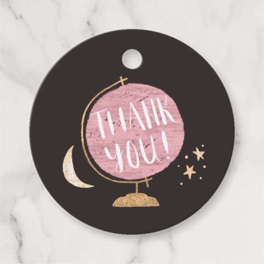 Rustiek Roze Wereldbol Avontuur Thema Baby shower Bedankjes Labels (Voorkant)