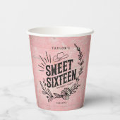 Rustiek Roze Western Cowgirl Sweet Sixteen Birthda Papieren Bekers (Achterkant)