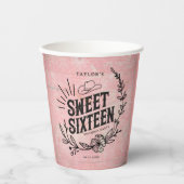 Rustiek Roze Western Cowgirl Sweet Sixteen Birthda Papieren Bekers (Voorkant)