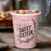 Rustiek Roze Western Cowgirl Sweet Sixteen Birthda Papieren Bekers