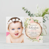 Rustiek roze wit bloemenmeisje toewijding foto kaart (Staand voorkant)