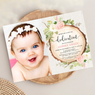 Rustiek roze wit bloemenmeisje toewijding foto kaart