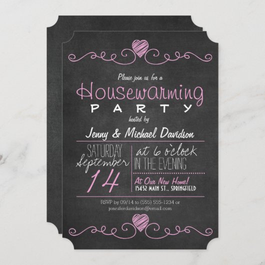 Rustiek Roze & Wit Krijtbord Housewarming Party Kaart (Voorkant / Achterkant)