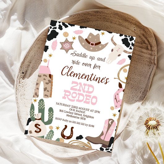 Rustiek roze zadel op 2e Rodeo 2e verjaardag Kaart
