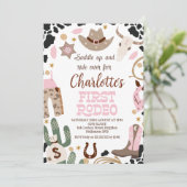 Rustiek roze zadel op eerste Rodeo 1e verjaardag Kaart (Staand voorkant)