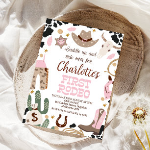 Rustiek roze zadel op eerste Rodeo 1e verjaardag Kaart