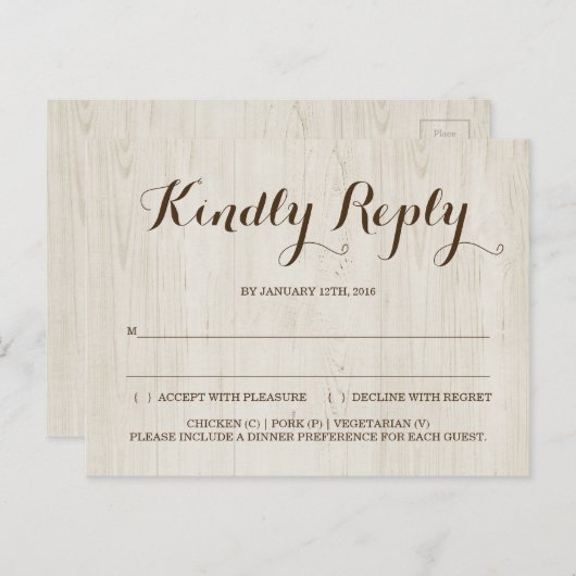 Rustiek RSVP-Briefkaart Uitnodiging Briefkaart (Voorkant / Achterkant)