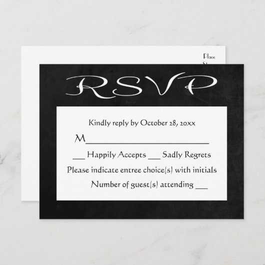 Rustiek RSVP zwart-wit schoolbord (geen maaltijd) Uitnodiging Briefkaart (Voorkant / Achterkant)