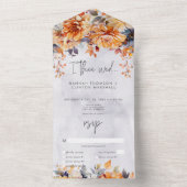 Rustiek Rust & Navy Herfst Bloemendiner All In One Uitnodiging (Binnen)