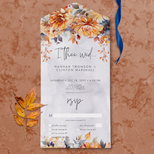 Rustiek Rust & Navy Herfst Bloemendiner All In One Uitnodiging
