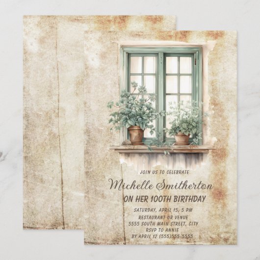 Rustiek Salie Groen Bladeren 100e Verjaardag Kaart (Voorkant / Achterkant)