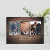 Rustiek Save The Date 3-Photo Collage Hout Wedding (Staand voorkant)
