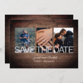 Rustiek Save The Date 3-Photo Collage Hout Wedding (Voorkant / Achterkant)