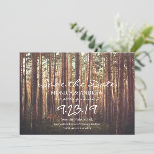 Rustiek Save the Date Bos Tree uitnodiging (Staand voorkant)