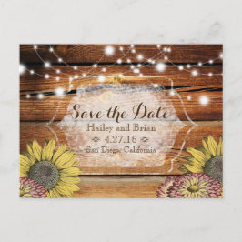 Rustiek Save the Date Briefkaart met Zonnebloemen
