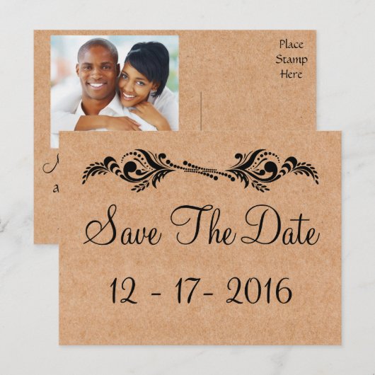 Rustiek Save The Date Bruin Trouwfoto Briefkaart (Voorkant / Achterkant)