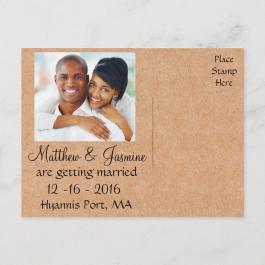 Rustiek Save The Date Bruin Trouwfoto Briefkaart (Achterkant)