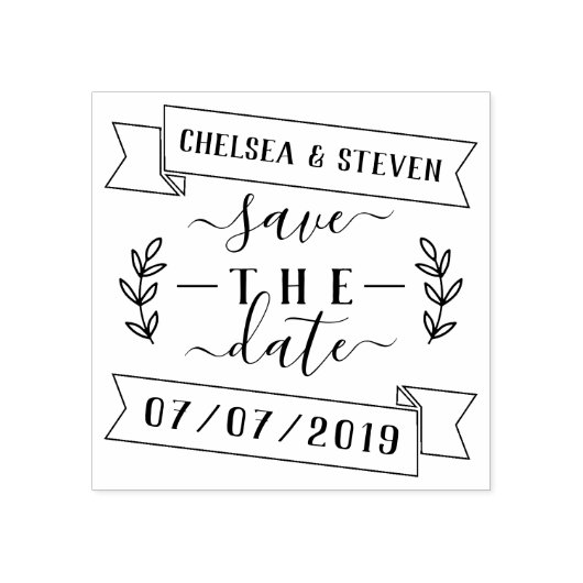 Rustiek Save The Date Lintbruiloft Aankondiging Rubberstempel (Afrduk)