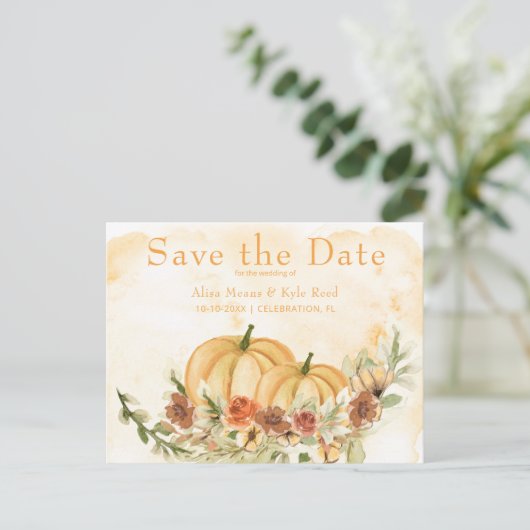 Rustiek Save the Date Pompoen Bruiloft En Aankondigingskaart (Staand voorkant)