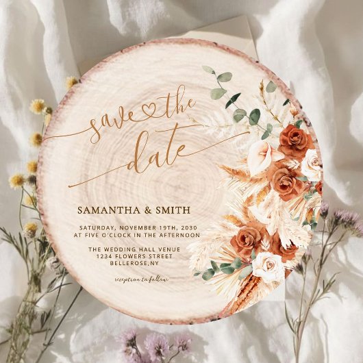 Rustiek Save the Date Ronde Hout Gesneden Graan Ka Kaart