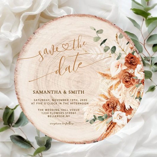 Rustiek Save the Date Ronde Hout Gesneden Graan Ka Kaart