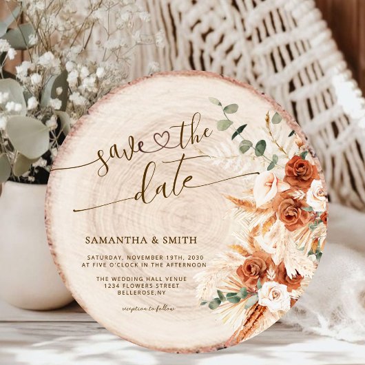 Rustiek Save the Date Ronde Hout Gesneden Graan Ka Kaart