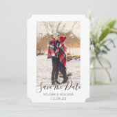 Rustiek Save The Date Seizoensgebonden Blauw Gingh Feestdagenkaart (Staand voorkant)