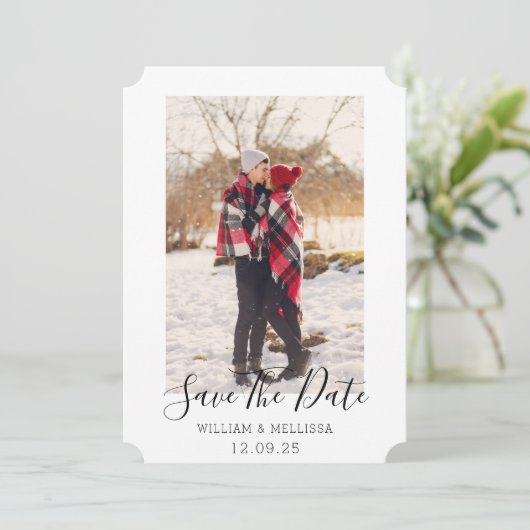 Rustiek Save The Date Seizoensgebonden Blauw Gingh Feestdagenkaart (Staand voorkant)