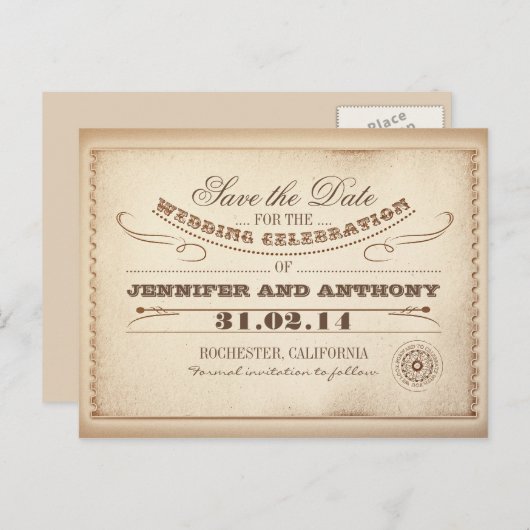 Rustiek Save the Date  Tickets briefkaarten (Voorkant / Achterkant)