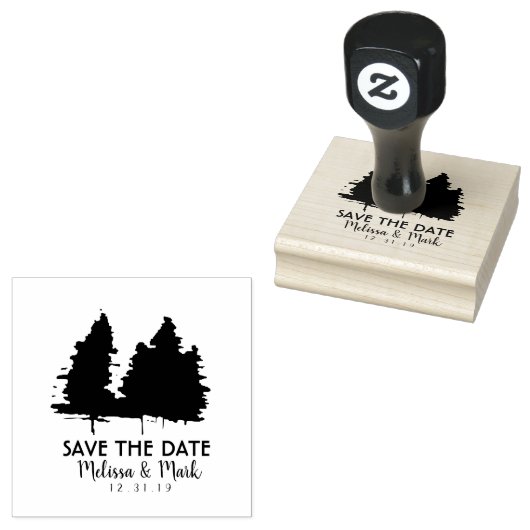 Rustiek Save the Date Trees Bruiloft Rubber Inking Rubberstempel (Gestempeld)