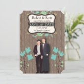 Rustiek Save the Date, Twee Grooms Date (Staand voorkant)