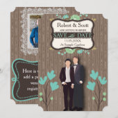 Rustiek Save the Date, Twee Grooms Date (Voorkant / Achterkant)