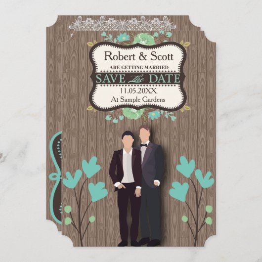 Rustiek Save the Date, Twee Grooms Save The Date (Voorkant / Achterkant)