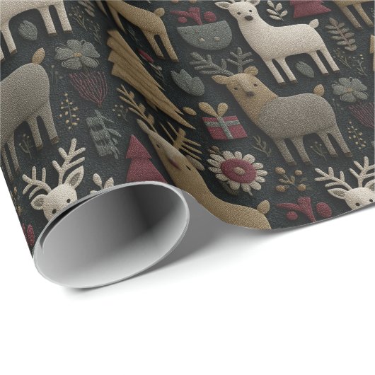 Rustiek Scandinavisch rendier & bos Kerstmis Cadeaupapier (Rol Hoek)
