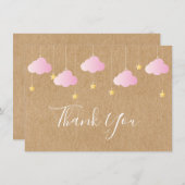 Rustiek Schattig Roze Wolken Gouden Sterren Dank u Bedankkaart (Voorkant / Achterkant)