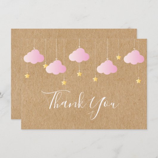 Rustiek Schattig Roze Wolken Gouden Sterren Dank u Bedankkaart (Voorkant / Achterkant)