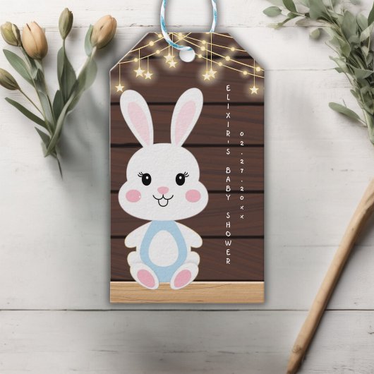 Rustiek Schattige Witte Bunny Baby shower Cadeaulabel