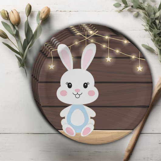 Rustiek Schattige Witte Bunny Baby shower Papieren Bordje