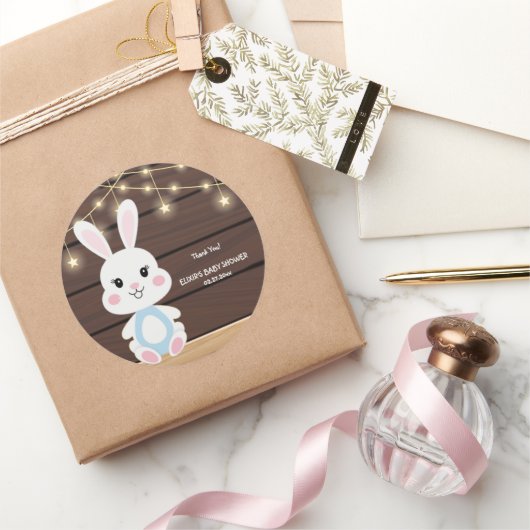 Rustiek Schattige Witte Bunny Baby shower Ronde Sticker (Geschenken)