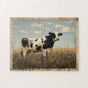 Rustiek schilderij van een Koe in een zonovergoten Legpuzzel