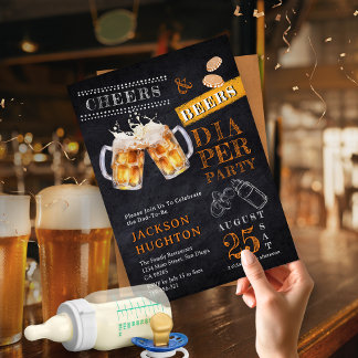Rustiek schoolbord Cheers & Beers Luier Party Kaart